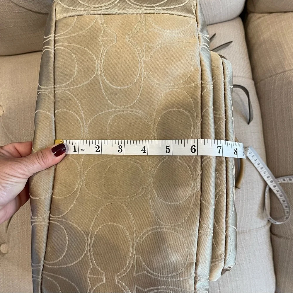 COACH Metallic Gold And Light khaki SIGNATURE Monogram TOTE Diaper Bag No strap